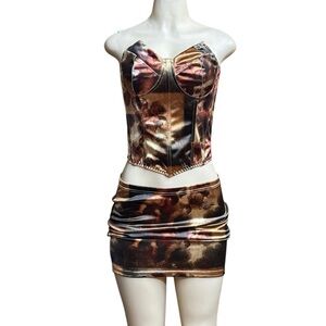 SHEIN.   Orange Brown Ruched Pencil Mini Skirt Night Out